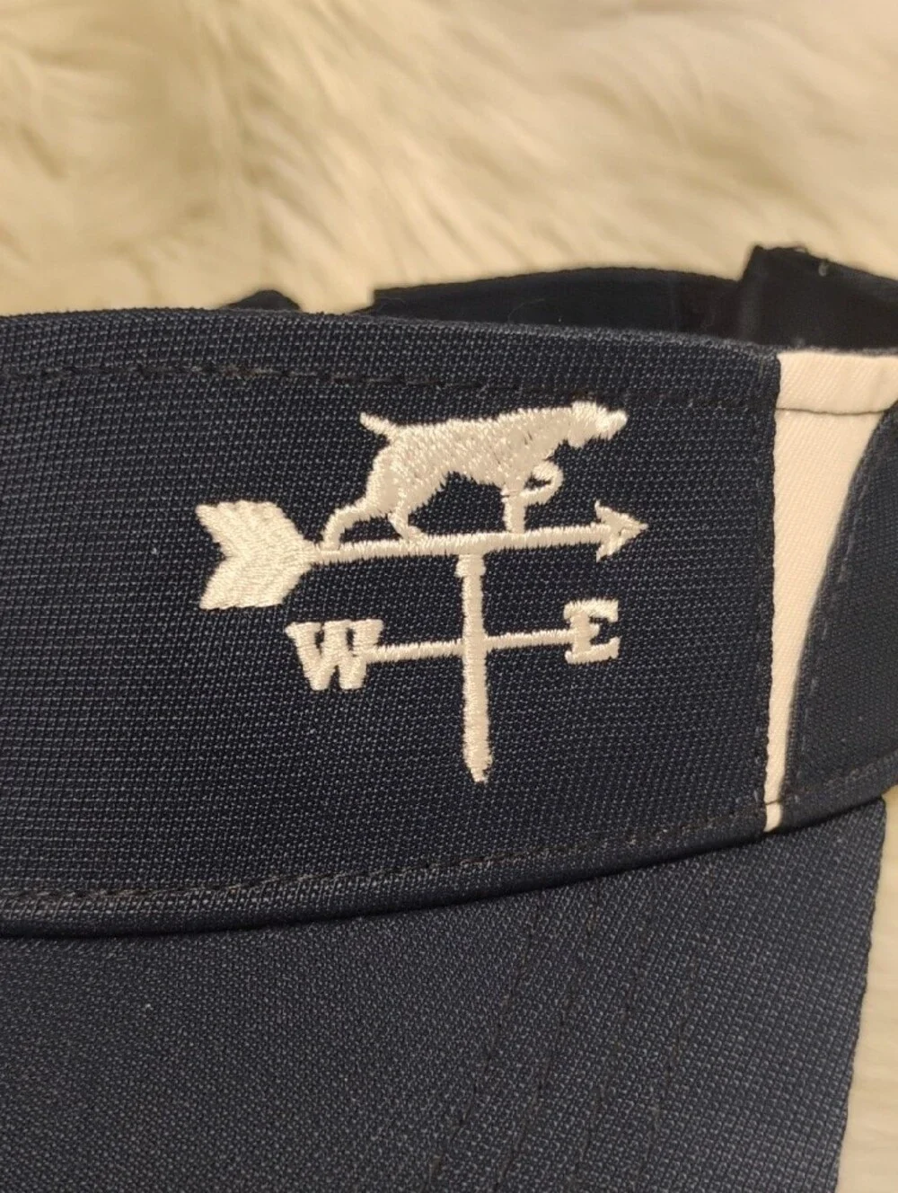 (C-75) Navy Performance Visor W White Embroidered Dog/Weather Vane Accent
